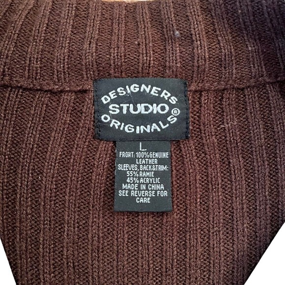 Designer Studio Original Brown Suede Patchwork Ribbed Zip Cardigan Size Large - Picture 4 of 4